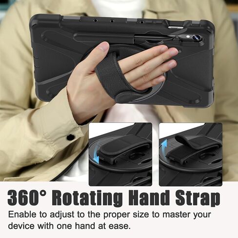 Rantice Case for Samsung Galaxy Tab S10 Lite/ S10 FE/ S9 FE/ S9/ S8/ S7, Heavy Duty Shockproof Protective Case with Screen Protector & 360 Rotating Stand & Hand Strap & Shoulder Strap (Black) in Saudi Arabia