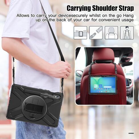 Rantice Case for Samsung Galaxy Tab S10 Lite/ S10 FE/ S9 FE/ S9/ S8/ S7, Heavy Duty Shockproof Protective Case with Screen Protector & 360 Rotating Stand & Hand Strap & Shoulder Strap (Black) in Saudi Arabia