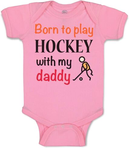 Cute Rascals Custom Baby Bodysuit Born to Play Hockey with My Daddy Dad Father's Day Funny Cotton Boy & Girl Baby Clothes Soft Pink Design Only 6 Months in Saudi Arabia
