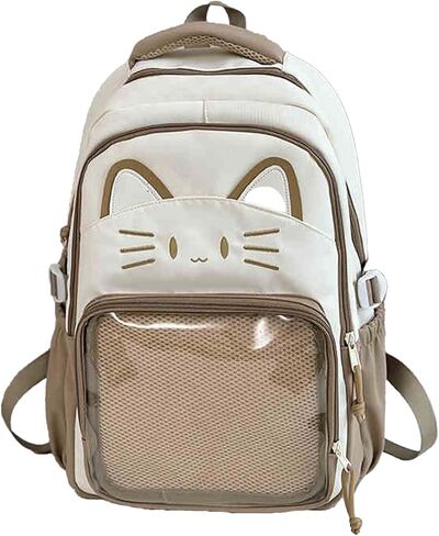 Kawaii Cat Ita Bag Backpack with Pin Badge Display Stylish Travel Bag for Women, Lightweight Design for Fashion Lovers (Brown) in Saudi Arabia