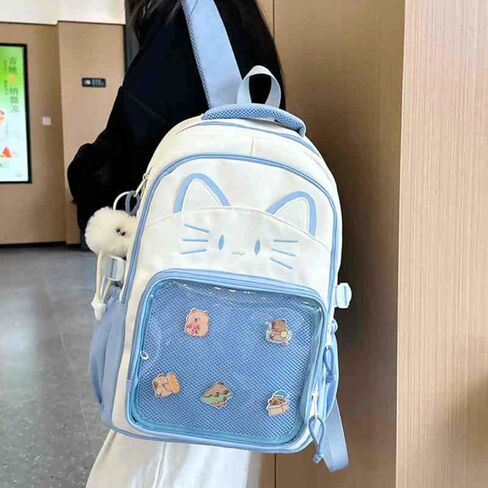 Kawaii Cat Ita Bag Backpack with Pin Badge Display Stylish Travel Bag for Women, Lightweight Design for Fashion Lovers (Brown) in Saudi Arabia