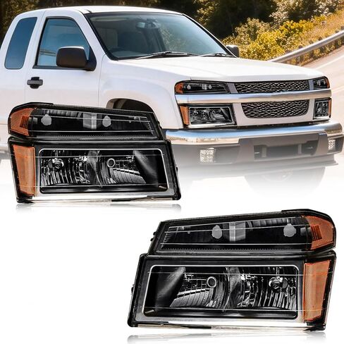 Headlights Assembly for Chevy Colorado 04-12 & GMC Canyon 04-12 Replacements Amber Reflector Black Housing in Kuwait