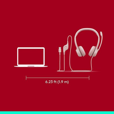 Logitech H390 Gaming Headphones, Wired Headphones with Mic, USB Headset with Microphone for PC, Noise Cancelling Microphone for Video Meetings, Music, Gaming - Rose, Pack of 4 in Saudi Arabia