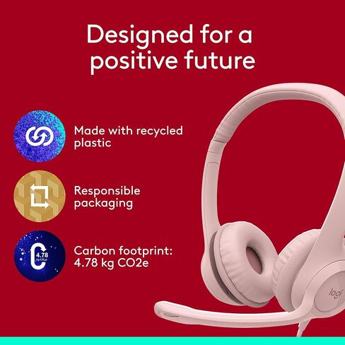Logitech H390 Gaming Headphones, Wired Headphones with Mic, USB Headset with Microphone for PC, Noise Cancelling Microphone for Video Meetings, Music, Gaming - Rose, Pack of 4 in Saudi Arabia