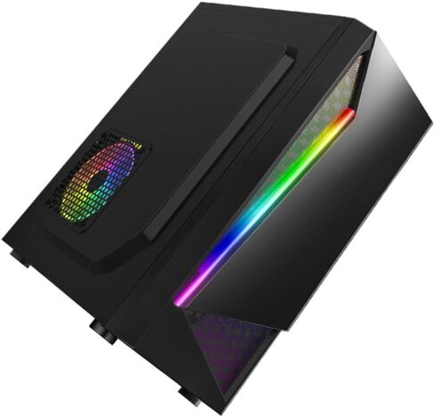 حافظة كمبيوتر ألعاب TEHAUX مع لوحة جانبية من الأكريليك، هيكل أسود متوسط ​​الحجم ATX مع USB 3.0، إضاءة RGB متوافقة مع أجهزة الكمبيوتر المكتبية والاستخدام المكتبي in Saudi Arabia