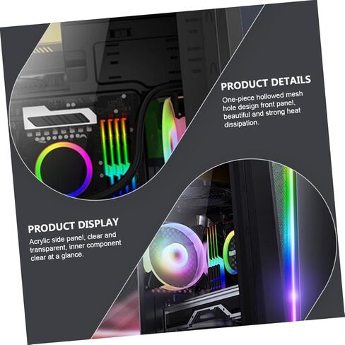 حافظة كمبيوتر ألعاب TEHAUX مع لوحة جانبية من الأكريليك، هيكل أسود متوسط ​​الحجم ATX مع USB 3.0، إضاءة RGB متوافقة مع أجهزة الكمبيوتر المكتبية والاستخدام المكتبي in Saudi Arabia