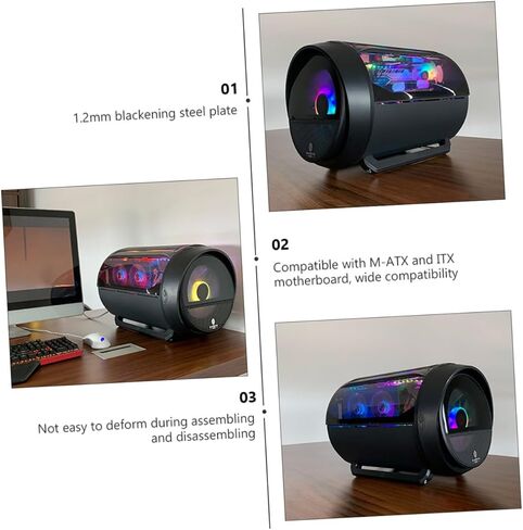 حقيبة كمبيوتر دائرية معدلة RGB لتبريد المياه من BESPORTBLE، حاوية مضيفة للألعاب Matx مع لوحة جانبية بانورامية، أسود - هيكل كمبيوتر مكتبي للبنيات المخصصة وعشاق الرياضات الإلكترونية in Kuwait