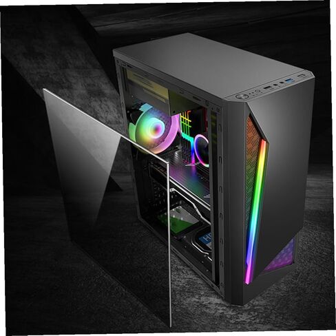 Gaming Desktop Computer Case with Acrylic Side Panel, USB 3.0, Black Mid Tower Chassis Compatible with ATX and Matx Motherboards for Home and Cafe Use in Saudi Arabia