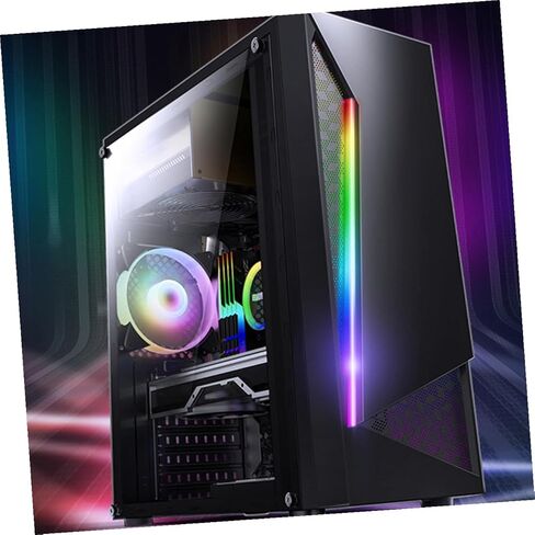 Gaming Desktop Computer Case with Acrylic Side Panel, USB 3.0, Black Mid Tower Chassis Compatible with ATX and Matx Motherboards for Home and Cafe Use in Saudi Arabia