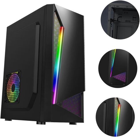 Gaming Desktop Computer Case with Acrylic Side Panel, USB 3.0, Black Mid Tower Chassis Compatible with ATX and Matx Motherboards for Home and Cafe Use in Saudi Arabia