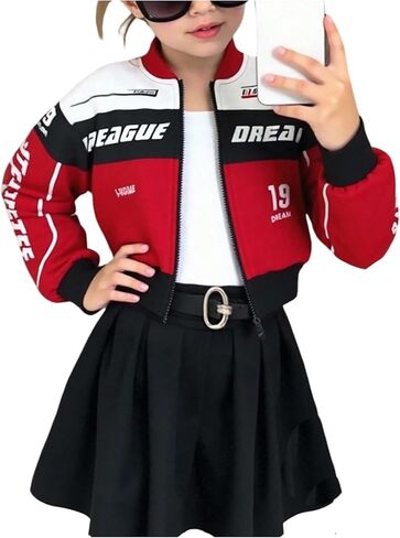 WDIRARA Toddler Girl's Zip Up Bomber Jacket Colorblock Long Sleeve Motorcycle Outerwear Streetwear in Saudi Arabia