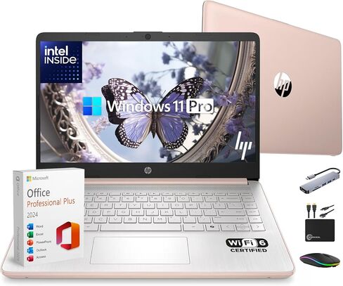 HP 14" Laptop Thin and Light for 2026 Student Business with Office Suite, Copilot AI, Intel CPU Up to 2.8GHz, 8GB RAM, 628GB Storage (128GB SSD+500GB Ext), WiFi 6, Win 11 Pro, MarxsolAccessory, White in Kuwait
