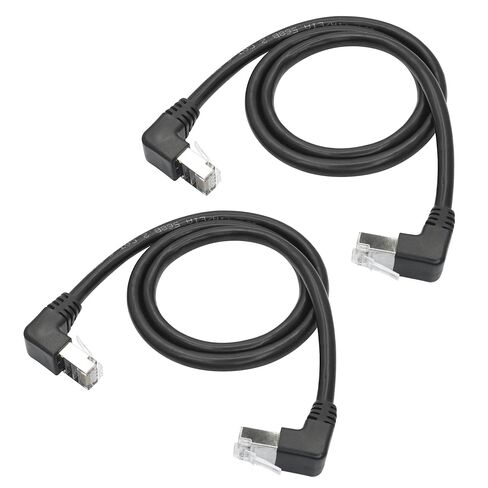 2 قطعة 90 درجة Cat6 كابل إيثرنت 2FT، RJ45 زاوية أعلى ذكر إلى أسفل زاوية ذكر تمديد إيثرنت كابل محمي، التوافق Cat5e، Cat5، للكمبيوتر الشخصي، الكمبيوتر المحمول، جهاز التوجيه، التلفزيون الذكي إلخ in Kuwait