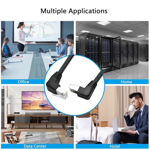 2 قطعة 90 درجة Cat6 كابل إيثرنت 2FT، RJ45 زاوية أعلى ذكر إلى أسفل زاوية ذكر تمديد إيثرنت كابل محمي، التوافق Cat5e، Cat5، للكمبيوتر الشخصي، الكمبيوتر المحمول، جهاز التوجيه، التلفزيون الذكي إلخ in Kuwait