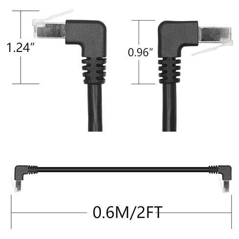 2 قطعة 90 درجة Cat6 كابل إيثرنت 2FT، RJ45 زاوية أعلى ذكر إلى أسفل زاوية ذكر تمديد إيثرنت كابل محمي، التوافق Cat5e، Cat5، للكمبيوتر الشخصي، الكمبيوتر المحمول، جهاز التوجيه، التلفزيون الذكي إلخ in Kuwait