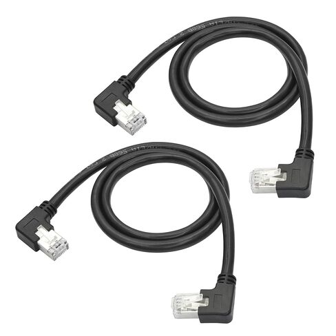 2 قطعة 90 درجة Cat6 كابل إيثرنت 2FT، RJ45 زاوية أعلى ذكر إلى أسفل زاوية ذكر تمديد إيثرنت كابل محمي، التوافق Cat5e، Cat5، للكمبيوتر الشخصي، الكمبيوتر المحمول، جهاز التوجيه، التلفزيون الذكي إلخ in Kuwait