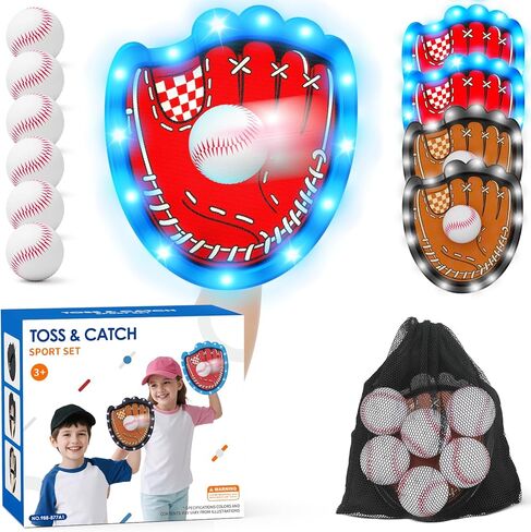 Toss and Catch Ball Game, Outdoor Toys for Kids, Beach Pool Yard Games for Teens & Family, Toddler Baseball Glove Birthday Gifts for 3 4 5 6 7 8+ Year Old Boys & Girls (4 Paddles & 6 Balls) in Kuwait