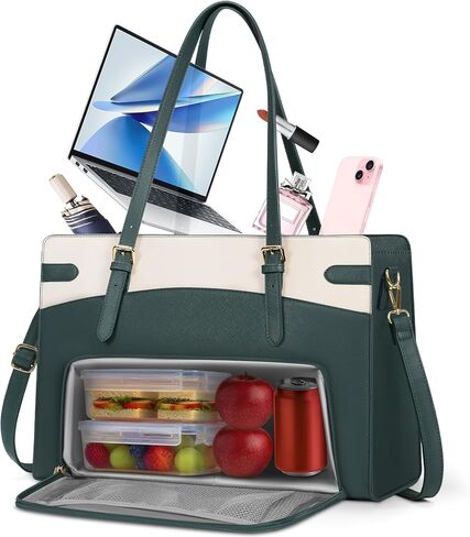 RAINSMORE Lunch Tote Bag for Women 15.6 inch Laptop Bags with Insulated Lunch Compartment PU Work Bag for Teacher Office,Black in Saudi Arabia