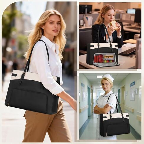 RAINSMORE Lunch Tote Bag for Women 15.6 inch Laptop Bags with Insulated Lunch Compartment PU Work Bag for Teacher Office,Black in Saudi Arabia