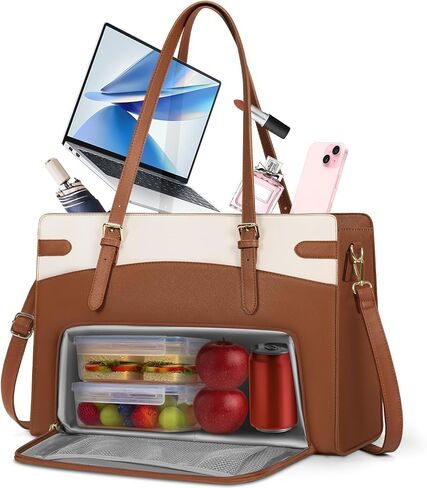 RAINSMORE Lunch Tote Bag for Women 15.6 inch Laptop Bags with Insulated Lunch Compartment PU Work Bag for Teacher Office,Black in Saudi Arabia