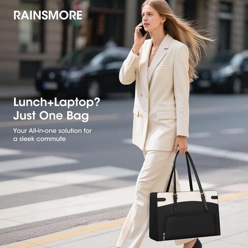 RAINSMORE Lunch Tote Bag for Women 15.6 inch Laptop Bags with Insulated Lunch Compartment PU Work Bag for Teacher Office,Black in Saudi Arabia