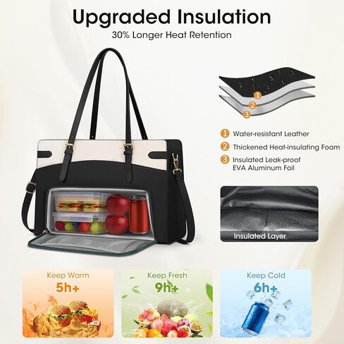 RAINSMORE Lunch Tote Bag for Women 15.6 inch Laptop Bags with Insulated Lunch Compartment PU Work Bag for Teacher Office,Black in Saudi Arabia