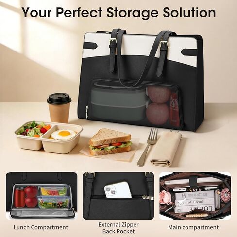 RAINSMORE Lunch Tote Bag for Women 15.6 inch Laptop Bags with Insulated Lunch Compartment PU Work Bag for Teacher Office,Black in Saudi Arabia