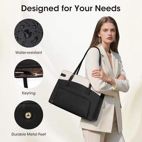 RAINSMORE Lunch Tote Bag for Women 15.6 inch Laptop Bags with Insulated Lunch Compartment PU Work Bag for Teacher Office,Black in Saudi Arabia