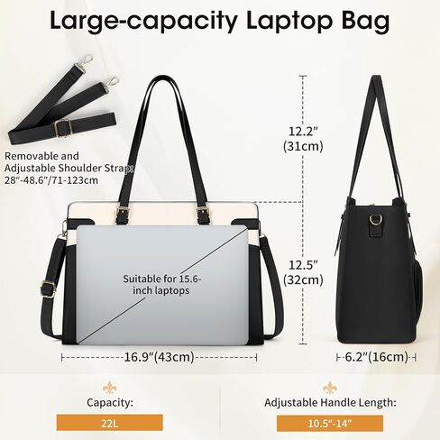 RAINSMORE Lunch Tote Bag for Women 15.6 inch Laptop Bags with Insulated Lunch Compartment PU Work Bag for Teacher Office,Black in Saudi Arabia