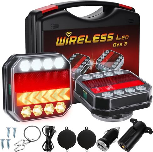 Wireless Trailer Lights Magnetic LED Tow Lights Kit 100ft Transmission 1-Mile Visibility 2000mAh USB-C Fast Charging 7-Pin Flat Plug Trailer Tail Light for Trucks, Boats, RVs, Campers, IP65 Waterproof in Saudi Arabia