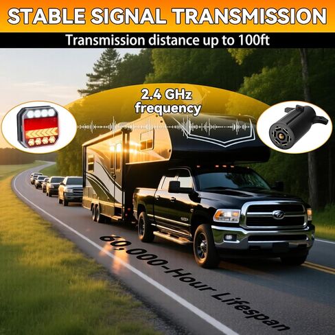 Wireless Trailer Lights Magnetic LED Tow Lights Kit 100ft Transmission 1-Mile Visibility 2000mAh USB-C Fast Charging 7-Pin Flat Plug Trailer Tail Light for Trucks, Boats, RVs, Campers, IP65 Waterproof in Saudi Arabia