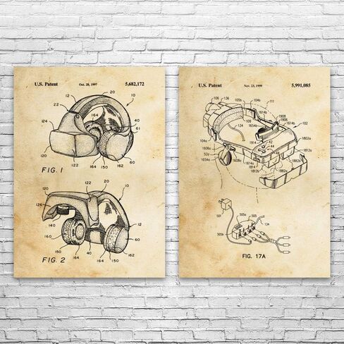 VR Headset Patent Prints Set of 2 (12x16), VR Gift, Arcade Decor, Game Collector Gift, Game Store Wall Art, VR Headset Blueprint Vintage Paper in Saudi Arabia