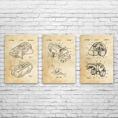 VR Headset Patent Posters Set of 3 (11x14), VR Gift, Arcade Decor, Game Store Wall Art, Game Collector Gift, Virtual Reality Vintage Paper in Saudi Arabia