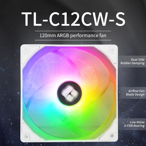 مروحة تبريد وحدة المعالجة المركزية TL-C12CW-S مقاس 120 مم باللون الأبيض ARGB، ومروحة كمبيوتر صامتة 4pin PWM مع محمل S-FDB، ومروحة تبريد تصل إلى 1550 دورة في الدقيقة in Kuwait