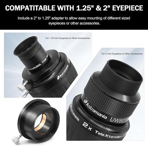 Astromania 2 Inch Telescope Eyepiece Dust Caps Set - Bundle with - Barlow Lens 2X 2 Inch 4 Element Fully Multi-Coated in Saudi Arabia