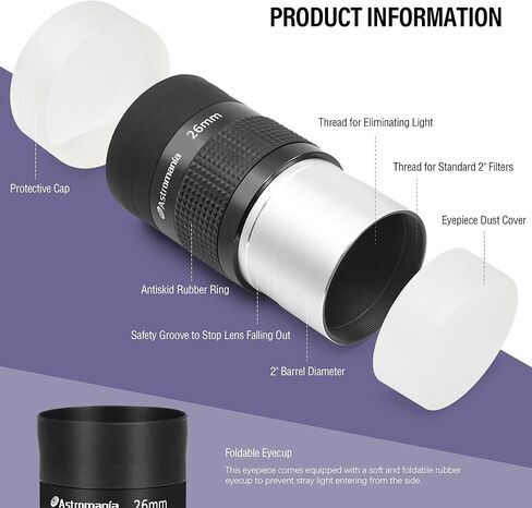 Astromania 2" Kellner FMC 55 Degree Eyepiece 26mm - Bundle with - Barlow Lens 2X 2 Inch with ED Glass in Saudi Arabia