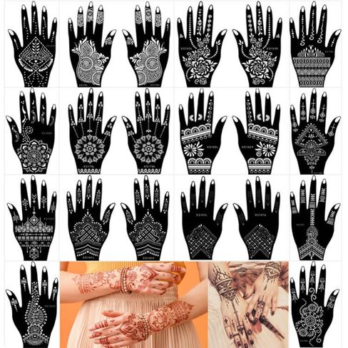 Xmasir 6 Sheets India Henna Tattoo Stencil Kit for Women Girl Hand Art Painting Temporary Tattoo Sticker Glitter Templates 7.87'' x 4'' in Saudi Arabia