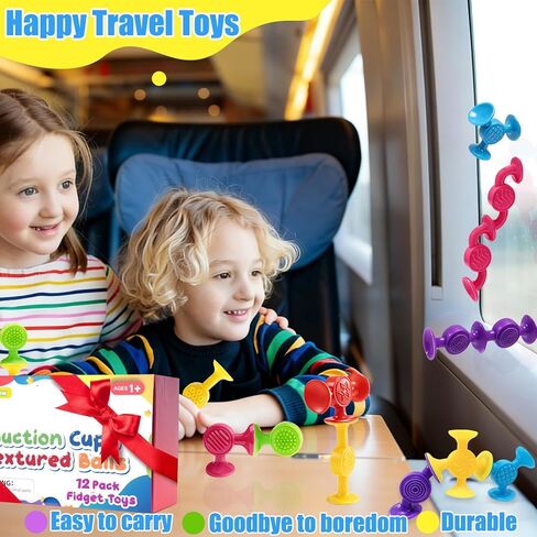 Toddlers Suction Cup Toys, High Chair Toys for Babies, Bath Toys for Kids Ages 1-3, Airplane Baby Essentials Starter Montessori Stocking Stuffers Travel Car(12-Large) in Kuwait
