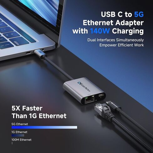 كابل يهم محول USB C إلى 5 جيجا بايت إيثرنت مع شحن 140 وات، محول USB C إلى إيثرنت 5 جيجا بايت، متوافق مع USB4، Thunderbolt 5/4، MacBook، أجهزة الكمبيوتر المحمول وأجهزة USB-C in Kuwait