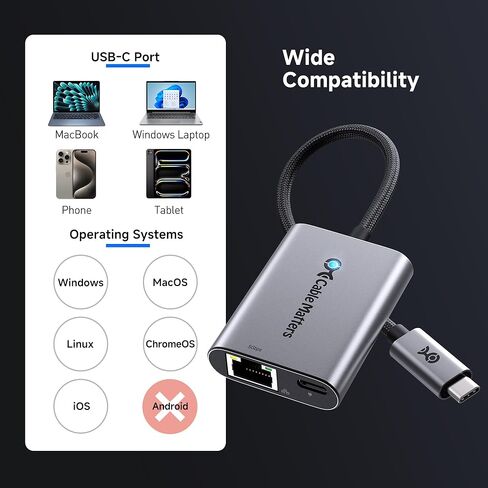 كابل يهم محول USB C إلى 5 جيجا بايت إيثرنت مع شحن 140 وات، محول USB C إلى إيثرنت 5 جيجا بايت، متوافق مع USB4، Thunderbolt 5/4، MacBook، أجهزة الكمبيوتر المحمول وأجهزة USB-C in Kuwait