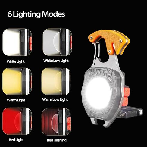 COB Keychain Work Light Keychain Flashlights 7 أوضاع إضاءة، مصباح عمل محمول قابل لإعادة الشحن في حالات الطوارئ مع فتاحة زجاجات قابلة للطي لصيد الأسماك والتخييم والمشي in Kuwait