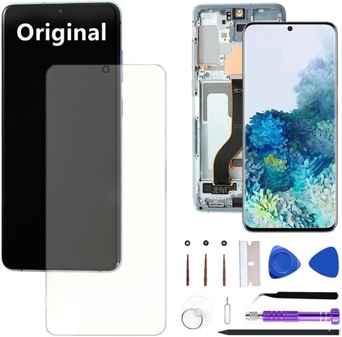 استبدال شاشة AMOLED Galaxy S20 Plus الأصلية مقاس 6.7 بوصة لهاتف Samsung Galaxy S20plus 5G G986U G986U1 مجموعة محول رقمي لشاشة تعمل باللمس (مع إطار أسود + فيلم واقي + أدوات) in Kuwait