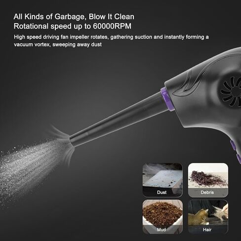 Air Duster 60000RPM 2 Speed Powerful Dust Blower Portable Rechargeable Keyboard Cleaner with 5 Nozzles and Light in Saudi Arabia