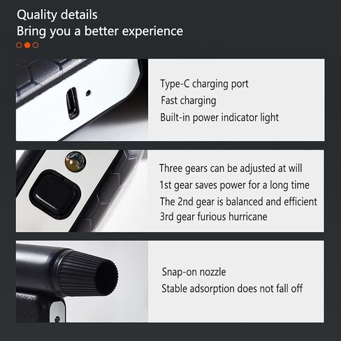 Electric Air Duster 110000RPM Super Power Air Duster, 3-Gear Adjustable Mini Blower with Fast Charging, Dust Blower for Computer, Keyboard, House, Outdoor and Car FS-01-Black in Saudi Arabia