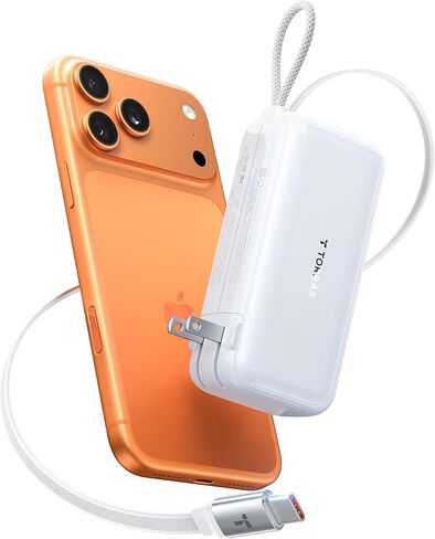 شاحن متنقل TORRAS EasyGo 3 في 1 مع قابس حائط وكابل USB-C قابل للسحب، حزمة بطارية شحن سريع 10000 مللي أمبير في الساعة لهواتف iPhone 17/16/15 وSamsung والكمبيوتر المحمول وMacBook - ضروري للسفر in Saudi Arabia
