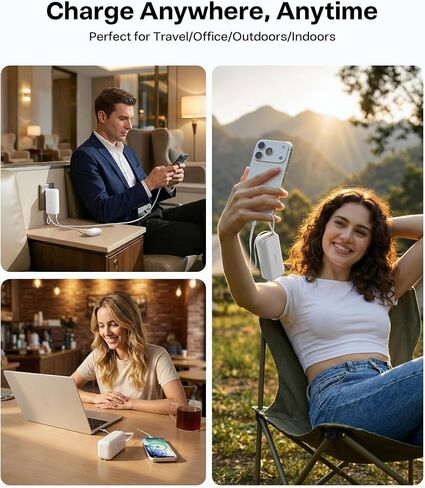 شاحن متنقل TORRAS EasyGo 3 في 1 مع قابس حائط وكابل USB-C قابل للسحب، حزمة بطارية شحن سريع 10000 مللي أمبير في الساعة لهواتف iPhone 17/16/15 وSamsung والكمبيوتر المحمول وMacBook - ضروري للسفر in Saudi Arabia