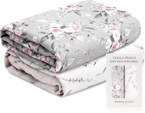 Baby Muslin Swaddle Blankets,2 Pack Receiving Blanket Baby Girl & boy,Large47 x 43 inches,Soft & Skin Friendly Baby Blanket Wrap(Florals) in Kuwait