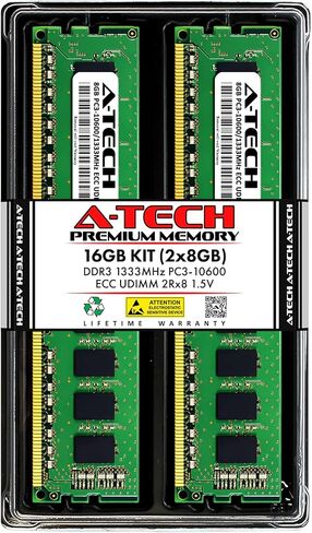 مجموعة ذاكرة الوصول العشوائي A-Tech بسعة 16 جيجابايت (2 × 8 جيجابايت) لجهاز Dell Precision T1700 - DDR3 1333 ميجا هرتز PC3-10600 ECC Unbuffered UDIMM 2Rx8 1.5V - الخادم in Kuwait