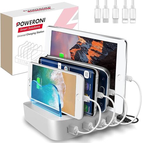 قاعدة شحن USB - محطة شحن عالمية ذات 6 منافذ لأجهزة متعددة - محطة شحن متعددة الأجهزة - متوافقة مع هواتف Apple وiPad وiPhone وAndroid المحمولة والأجهزة اللوحية in Kuwait