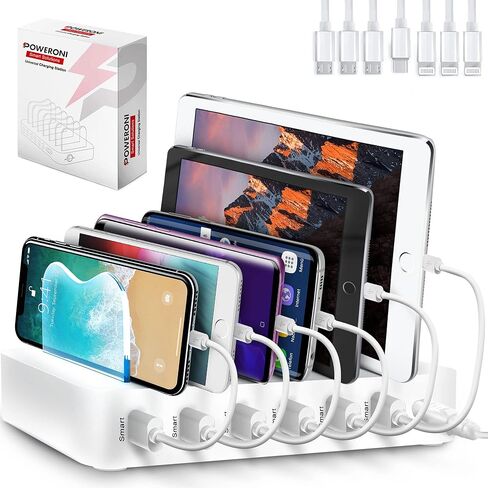 قاعدة شحن USB - محطة شحن عالمية ذات 6 منافذ لأجهزة متعددة - محطة شحن متعددة الأجهزة - متوافقة مع هواتف Apple وiPad وiPhone وAndroid المحمولة والأجهزة اللوحية in Kuwait